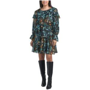 MARCHESA Printed Ruffle Mini Dress